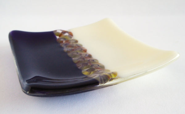 Fused Glass Murrini Plate in Purple and Cream