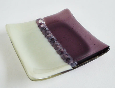 Fused Glass Murrini Plate in Light Violet and Driftwood Gray