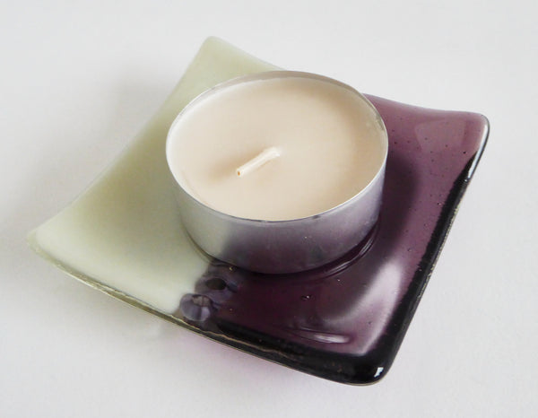 Fused Glass Murrini Plate in Light Violet and Driftwood Gray