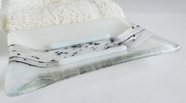 Large Fused Glass Soap Dish in White
