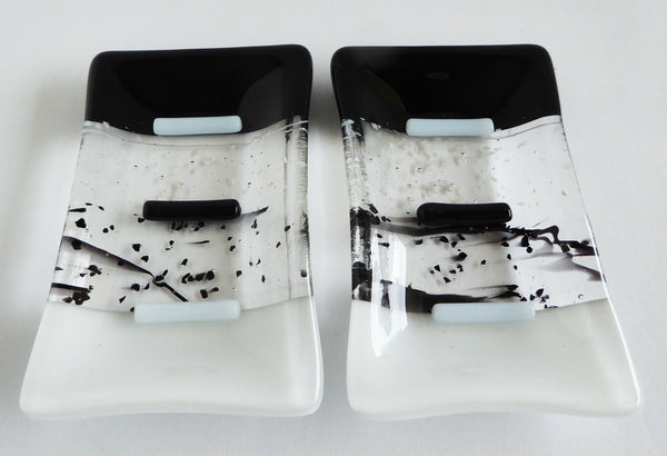Fused Glass Soap Dish in Black and White