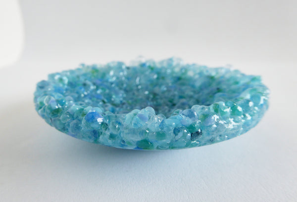 Fused Glass Opaline Ring Dish in Blue and Green