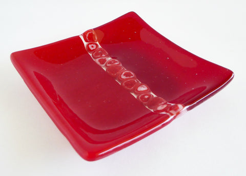 Fused Glass Murrini Plate in Red
