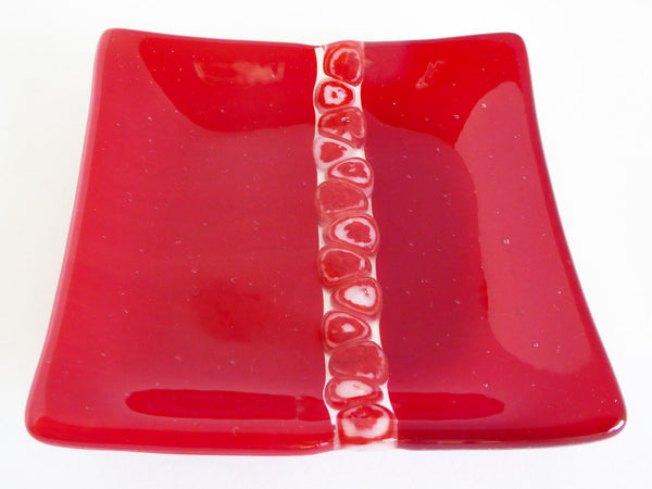 Fused Glass Murrini Plate in Red