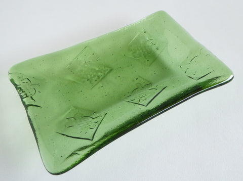 Fused Glass Turtle Imprint Dish in Pale Leaf Green