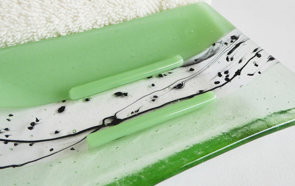 Large Fused Glass Soap Dish in Mint and Pale Green