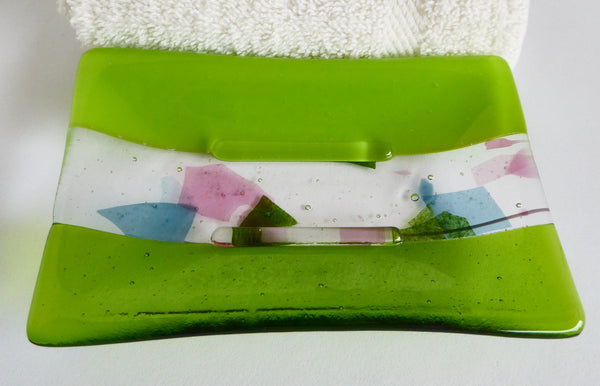 Large Fused Glass Soap Dish in Spring Green