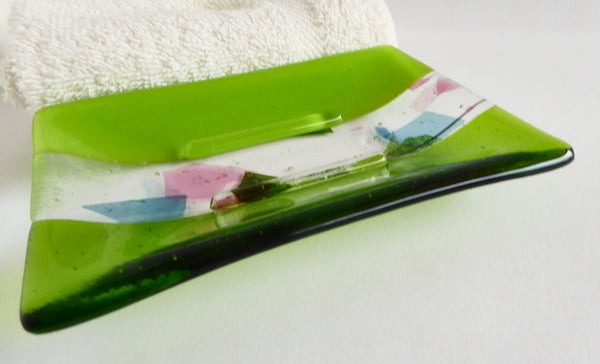 Large Fused Glass Soap Dish in Spring Green