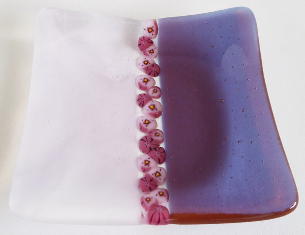 Fused Glass Murrini Plate in Berry and Streaky Pale Pink