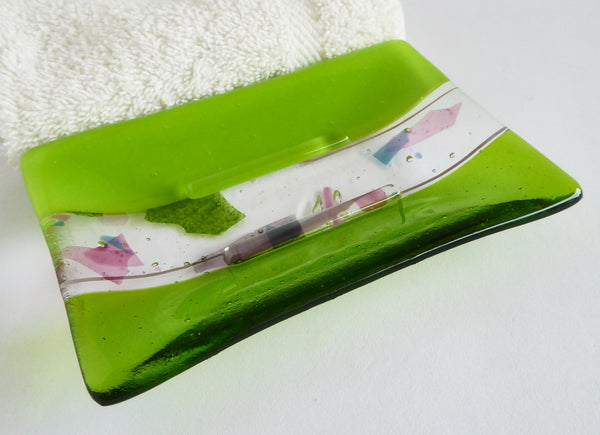 Large Fused Glass Soap Dish in Spring Green