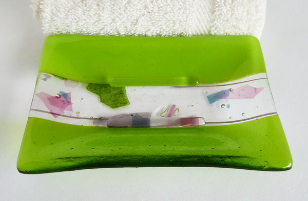 Large Fused Glass Soap Dish in Spring Green