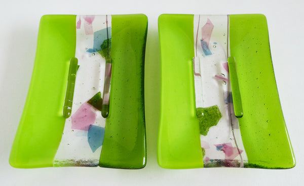 Large Fused Glass Soap Dish in Spring Green