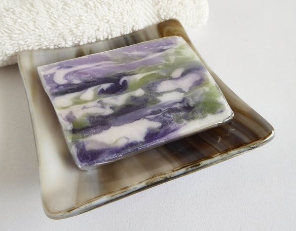 Fused Glass Square Soap Dish in Brown and White