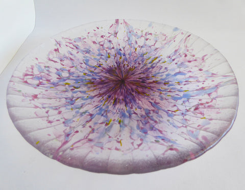 Fused Glass Bowl in Pink, Blue and Clear