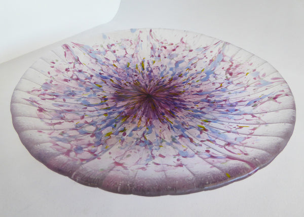 Fused Glass Bowl in Pink, Blue and Clear