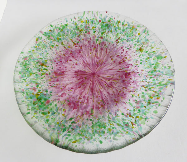 Fused Glass Bowl in Pink, Green and Clear