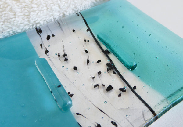 Fused Glass Soap Dish in Aqua and Turquoise