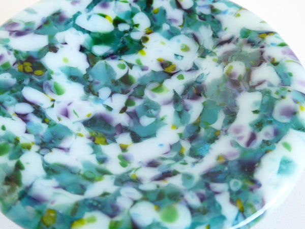 Fused Glass Opaline Ring Dish in Aqua, Green and Purple