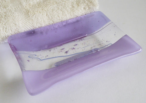 Large Fused Glass Soap Dish in Lavender