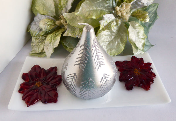 Fused Glass Poinsettia Tray in White and Red