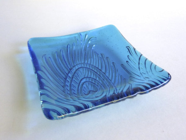 Fused Glass Peacock Feather Imprint Plate